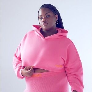 Savage X Fenty Pink Active Cropped Hooded Terry Sweatshirt